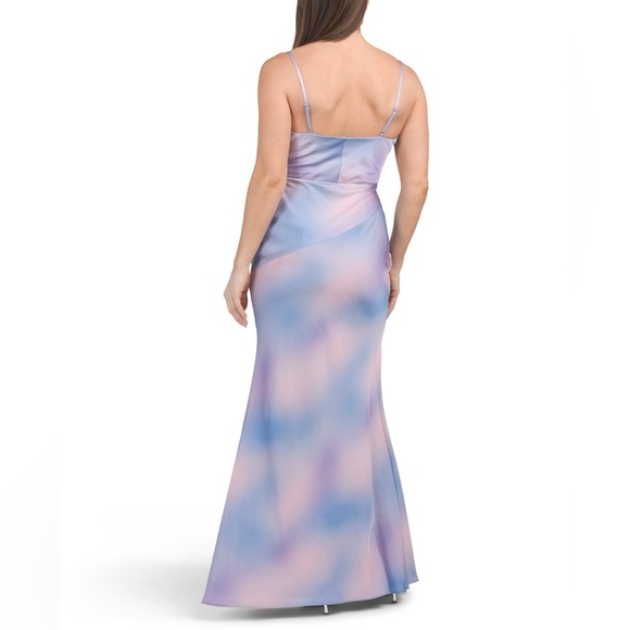 Liv Foster Pastel Tie Dye Satin Cowl Neck Gown Size 10 NWT - Picture 2 of 5